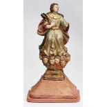 Kl. Barock-Figur "Himmelfahrende Maria", süddt. 18. Jh. Holz, geschnitzt, alte farbige Fassung.