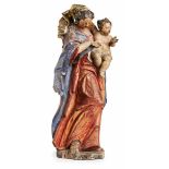 Barock-Figur "Maria mit Kind", süddt. 18. Jh. Holz, geschnitzt, farbig gefasst, hinten abgeflacht.