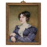 Miniatur Porträt einer jungen Frau, England um 1840. Gouache auf Elfenbein. Hochrechteckiges