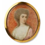 Miniatur Dame mit Perlenkette, wohl England Ende 18. Jh. Gouache auf Elfenbein. Ovales Brustbild