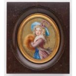 Gr. Miniatur nach Elisabeth Vigée-Lebrun Dame mit Muff, 19. Jh. Gouache auf Elfenbein. Hoch-ov.