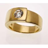 Herrenring 14 kt. Gelbgold mit einem Brillant-Solitär von 1,01 ct, Farbe H (weiß), Reinheit