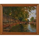 Gemälde Paul von Ravenstein 1854 Breslau - 1938 Karlsruhe "Kanal bei den Gärten in Venedig" u. li.