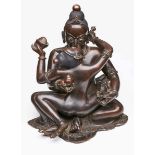 Figur "Shakti und Shiva", Indien 2. Hälfte 19. Jh. Bronze, dunkel patiniert, relief., Silberaugen.