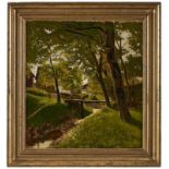 Gemälde Paul von Ravenstein 1854 Breslau - 1938 Karlsruhe "Kleine Brücke bei Abendsonne - An der