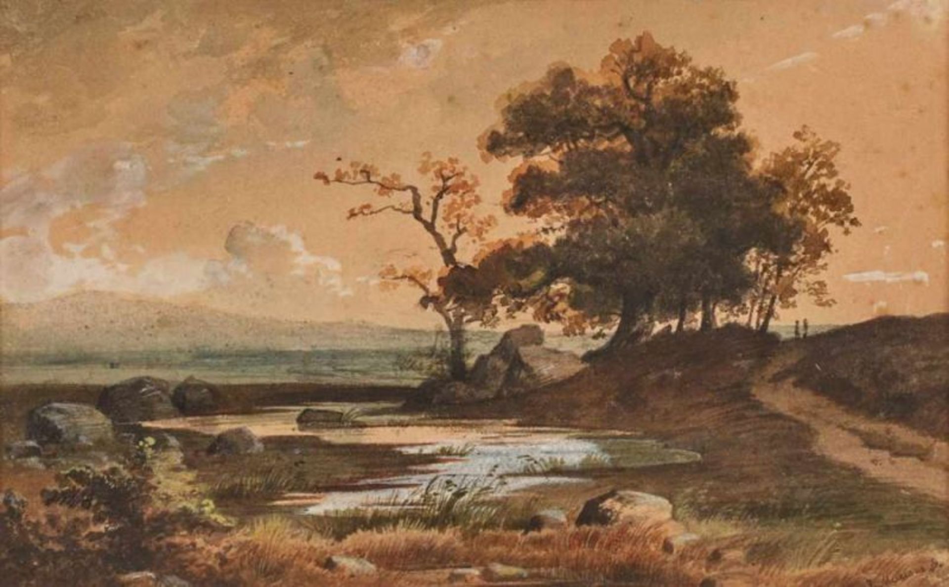 Aquarell Jakob Maurer 1826 Obereschbach - 1887 Kronberg "Blick zum Altkönig" u. re. sign. J.Maurer - Bild 2 aus 6