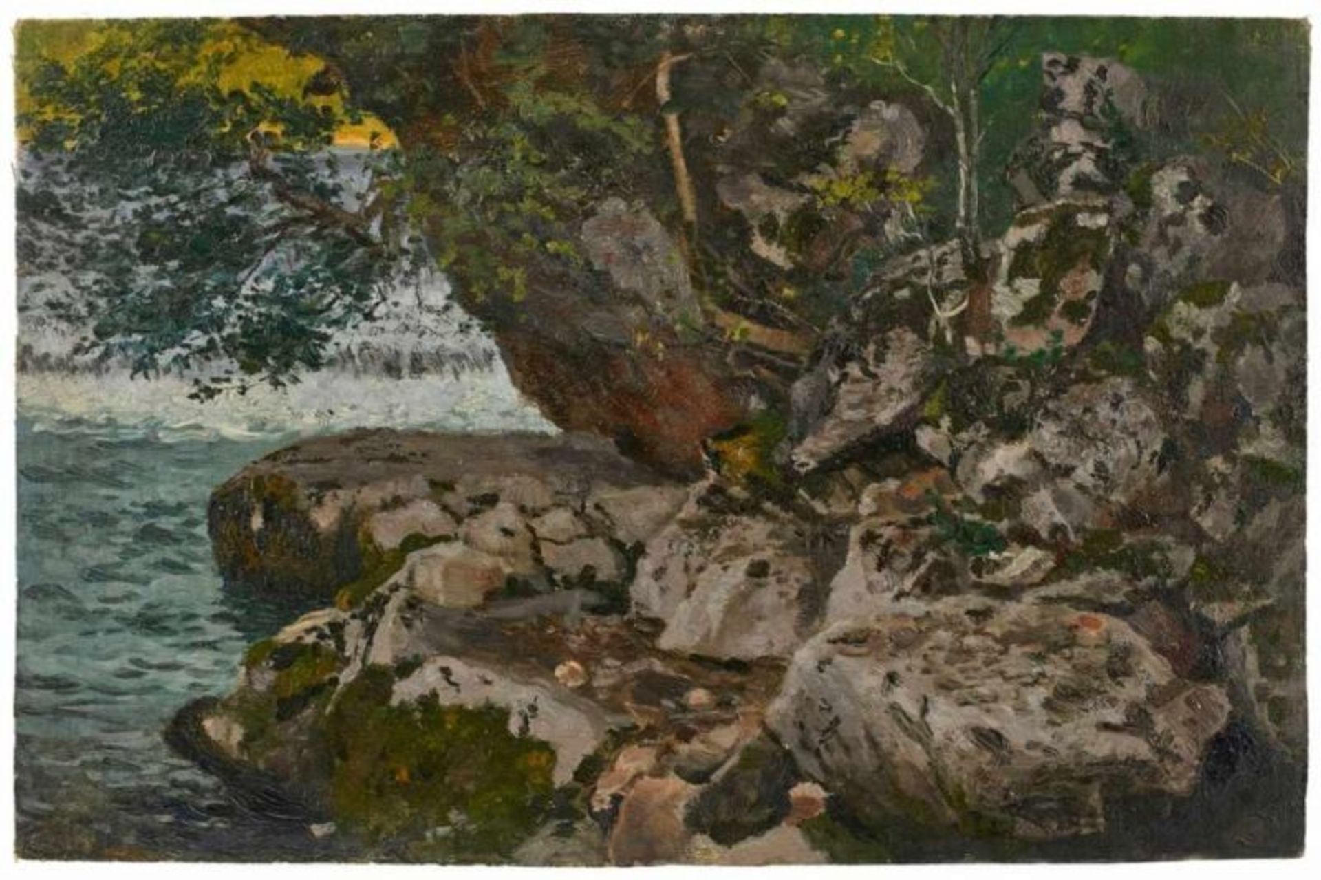Gemälde/Ölstudie Paul von Ravenstein 1854 Breslau - 1938 Karlsruhe "Felsenstudie" u. re. monogr. u. - Bild 3 aus 3
