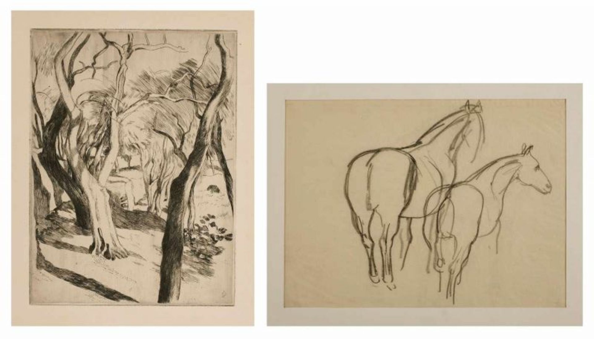 Kohlezeichnung Franz Karl Delavilla 1884 Wien - 1967 Frankfurt "Pferde" Auf dem Auflagekarton mit - Bild 3 aus 9