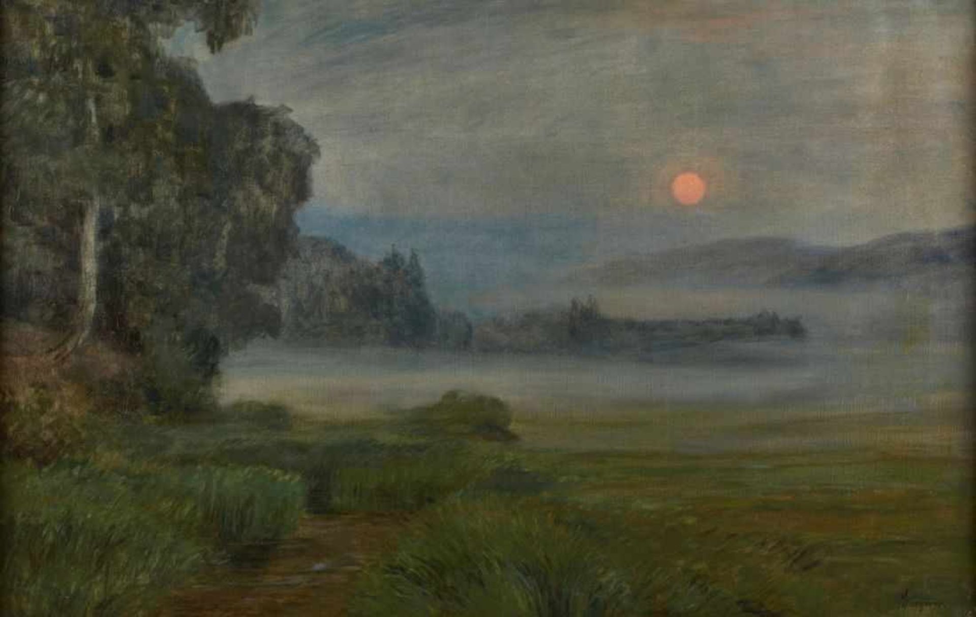 Gemälde Fritz Wucherer 1873 Basel - 1948 Kronberg "Mondaufgang, ziehende Nebel" u. re. sign.