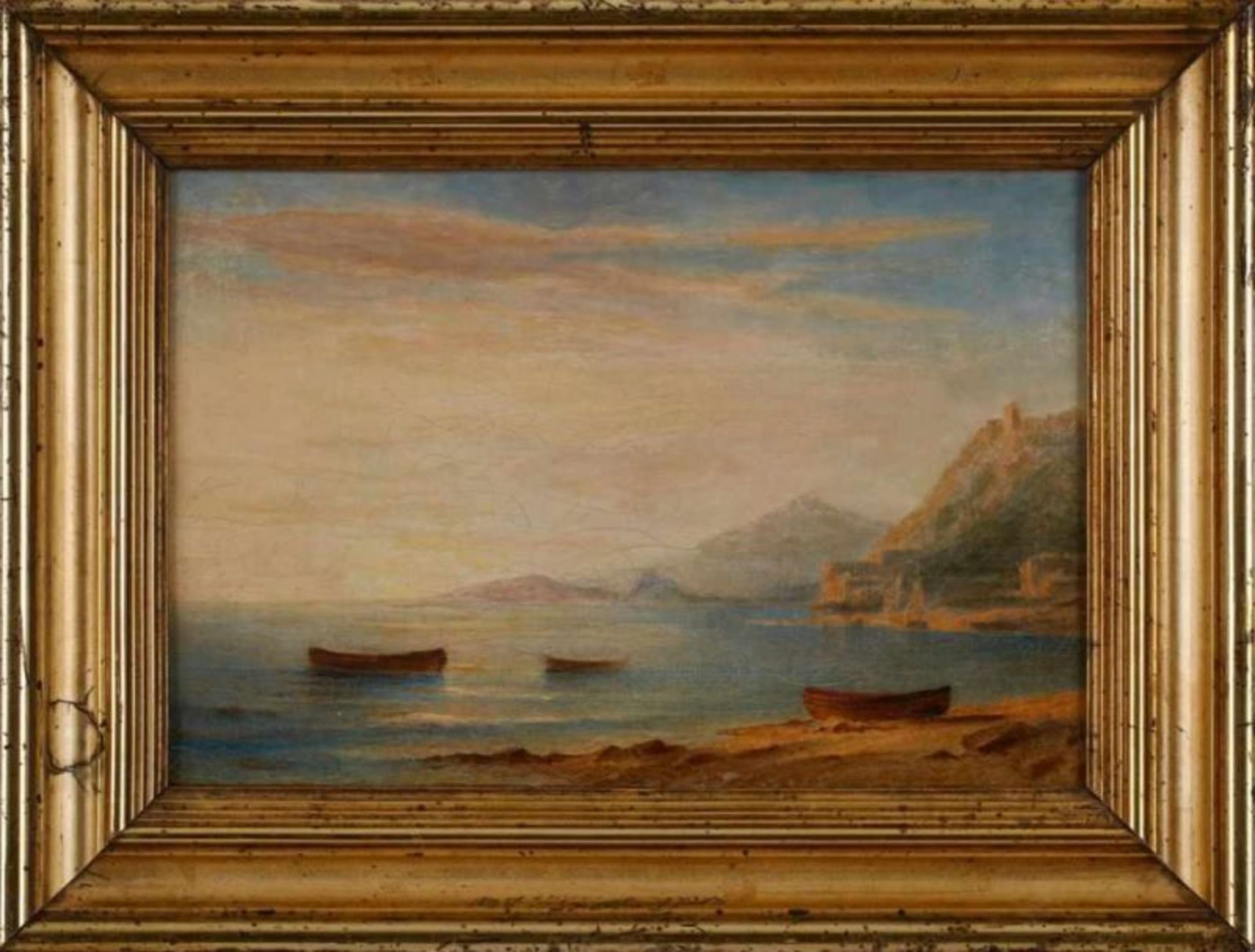 Gemälde/Ölstudie Carl Morgenstern 1811 Frannkfurt - 1893 Frankfurt "Italienische Küstenszene" - Bild 4 aus 6