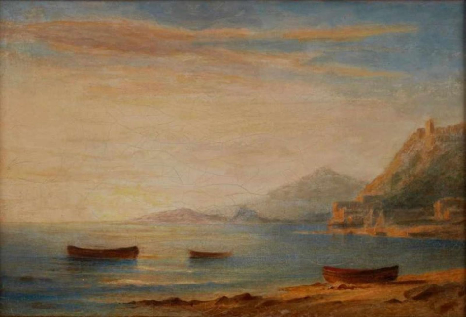 Gemälde/Ölstudie Carl Morgenstern 1811 Frannkfurt - 1893 Frankfurt "Italienische Küstenszene" - Bild 3 aus 6