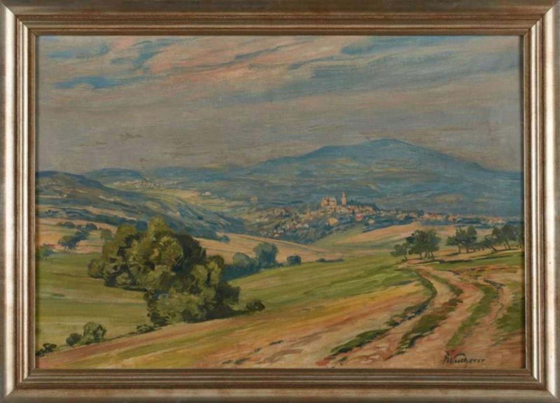 Gemälde Fritz Wucherer 1873 Basel - 1948 Kronberg "Kronberg im Taunus" u. re sign. F. Wucherer Öl/ - Bild 3 aus 3