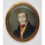 Miniatur unleserl. sign. Herrenportrait Biedermeier, dat. 1837. Gouache auf Elfenbein. Hoch-ov.