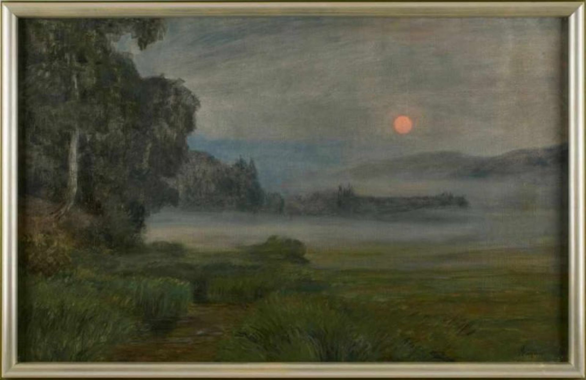 Gemälde Fritz Wucherer 1873 Basel - 1948 Kronberg "Mondaufgang, ziehende Nebel" u. re. sign. - Bild 4 aus 6