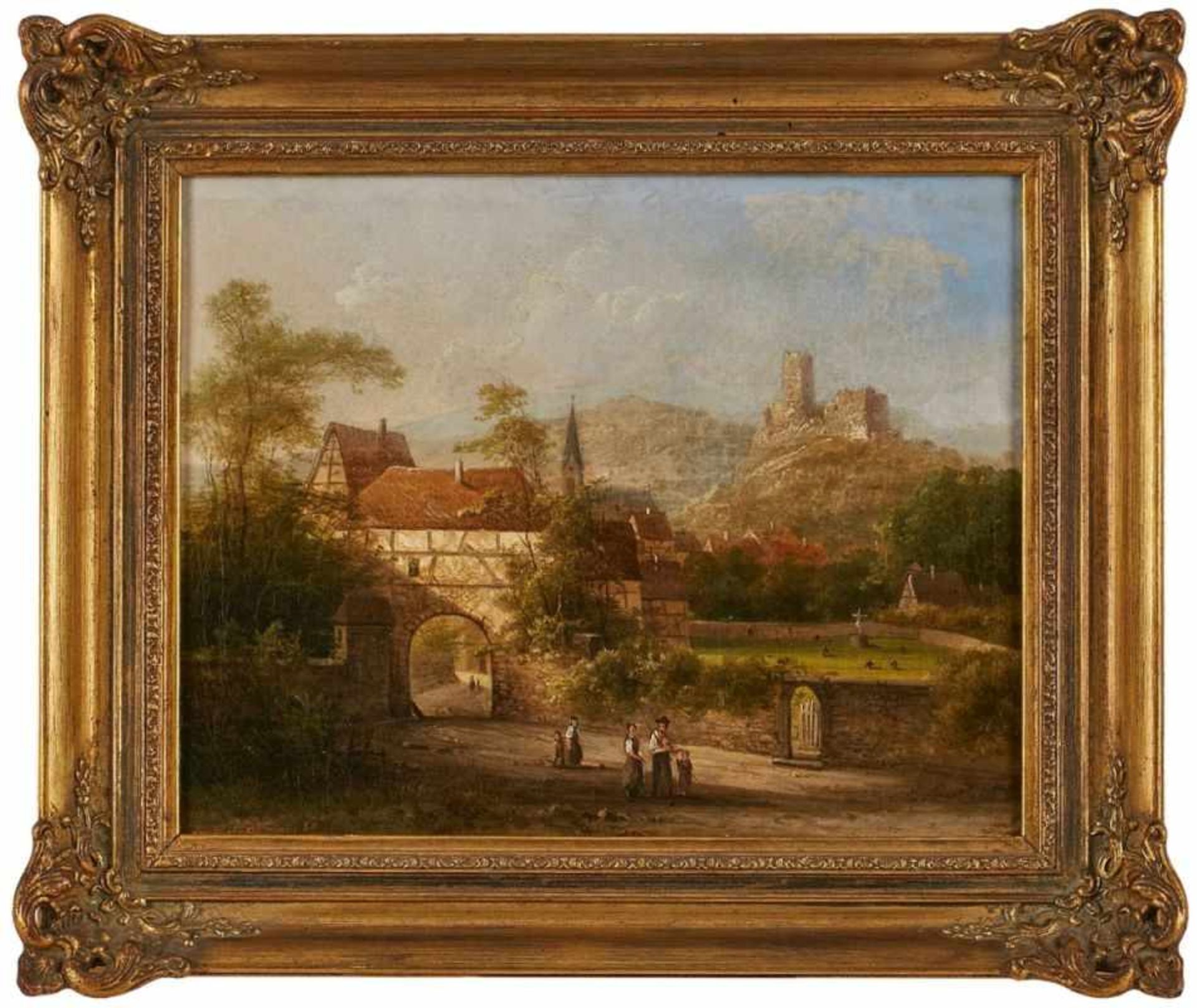 Gemälde Heinrich A. Valentin Hoffmann 1814 Frankfurt - 1896 Frankfurt "Königstein mit Burg" u. li.