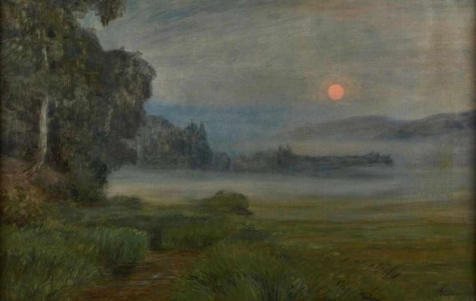 Gemälde Fritz Wucherer 1873 Basel - 1948 Kronberg "Mondaufgang, ziehende Nebel" u. re. sign. - Bild 3 aus 6