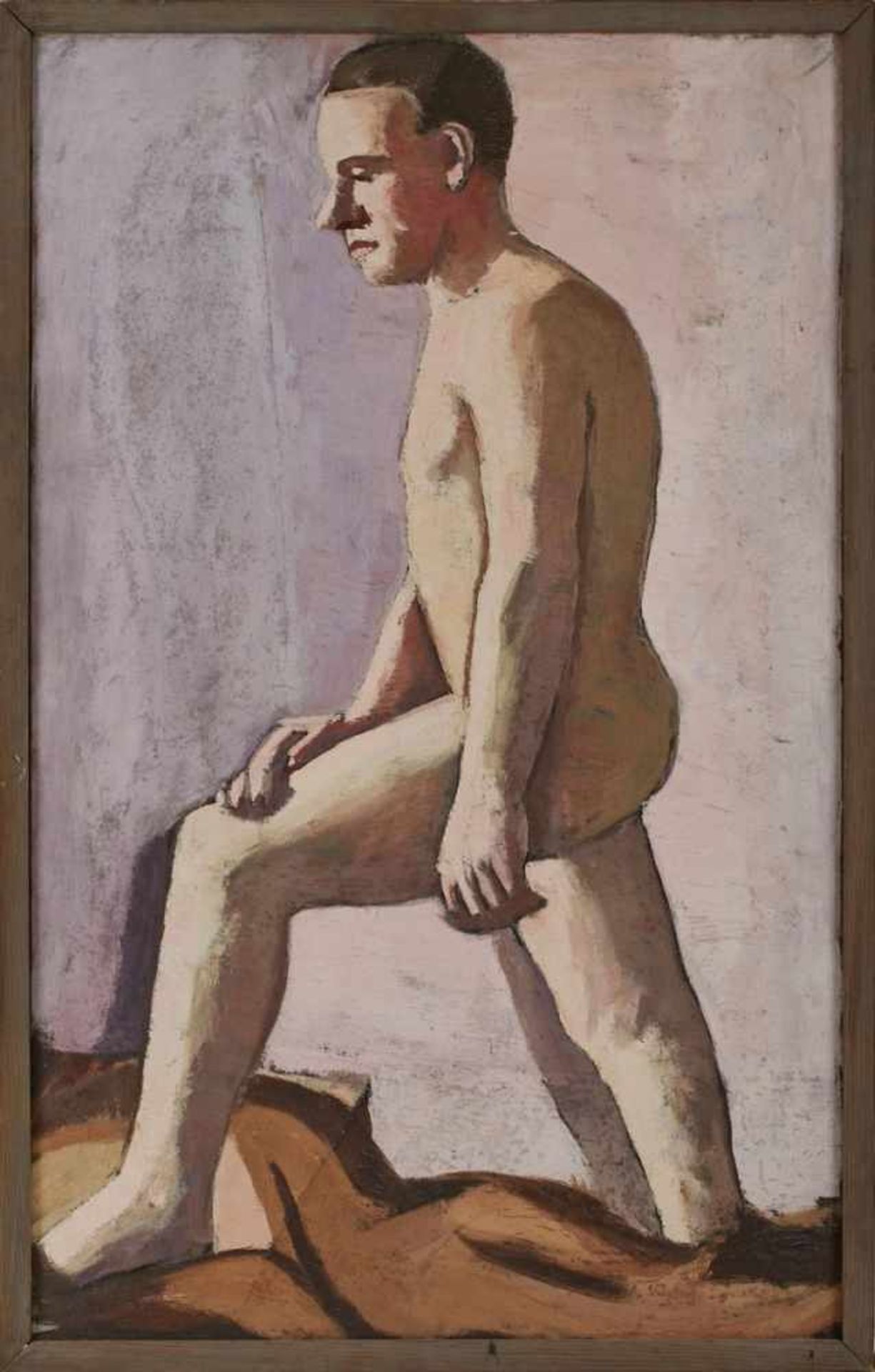 Gemälde Karl Tratt 1900 Sindlingen - 1937 Frankfurt "Stehender männlicher Akt" 1929 verso mit dem