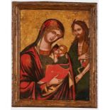 Gemälde Italien wohl um 1500 "Heilige Familie" Tempera und Vergoldung /Weichholz (parkettiert) Alt