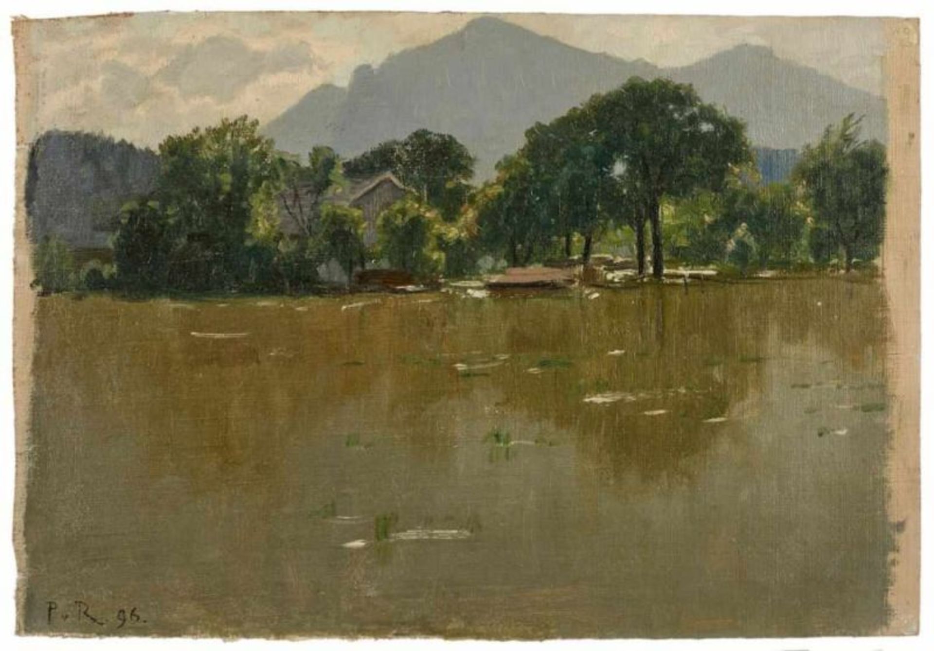 Gemälde/Ölstudie Paul von Ravenstein 1854 Breslau - 1938 Karlsruhe "Am See - Alpenvorland" u. li. - Image 2 of 3