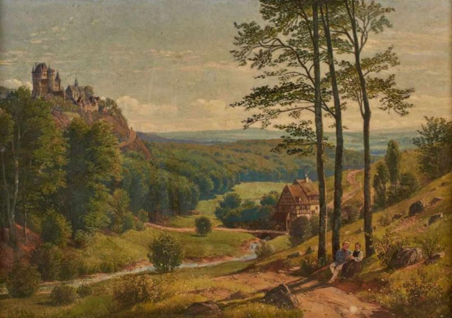 Gemälde Peter Becker 1828 Frankfurt - 1904 Soest Ausbildung am Städelschen Kunstinstitut. Im Raum - Bild 2 aus 6