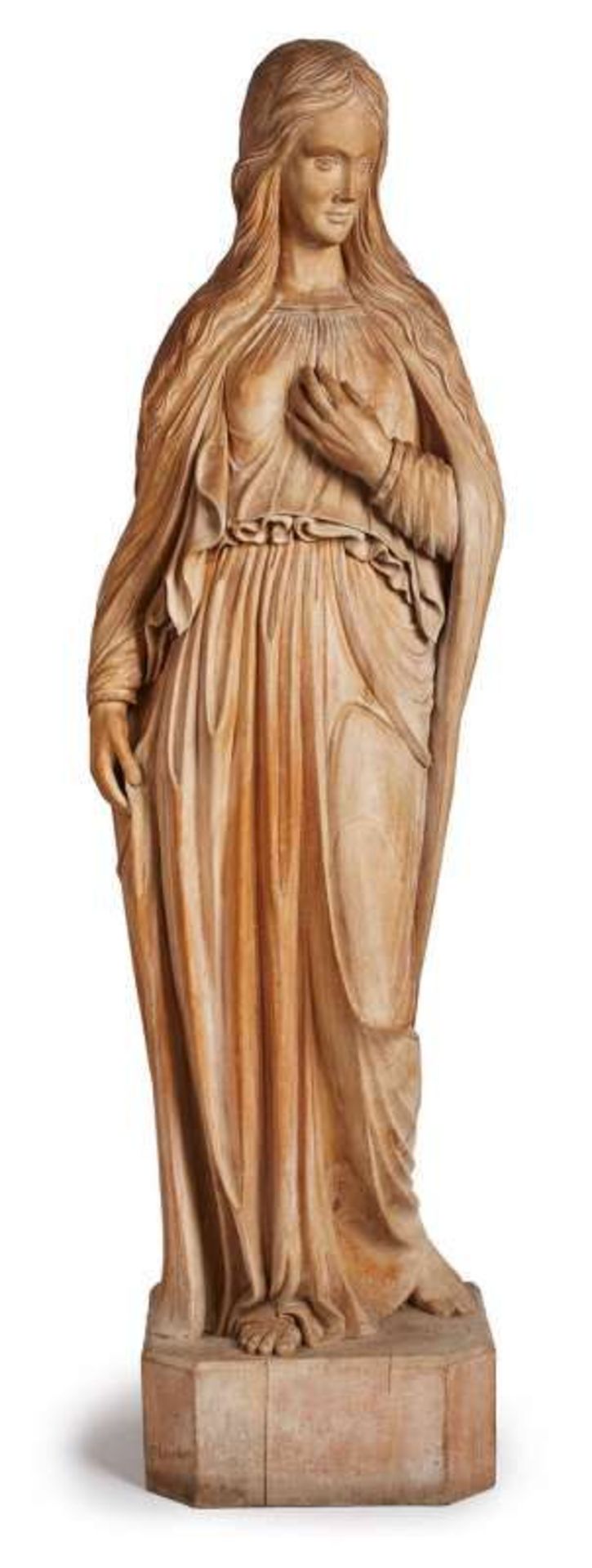 Gr. Standfigur Maria Magdalena, Nazarener-Stil, um 1900. Lindenholz, vollrd. geschnitzt. - Bild 2 aus 3