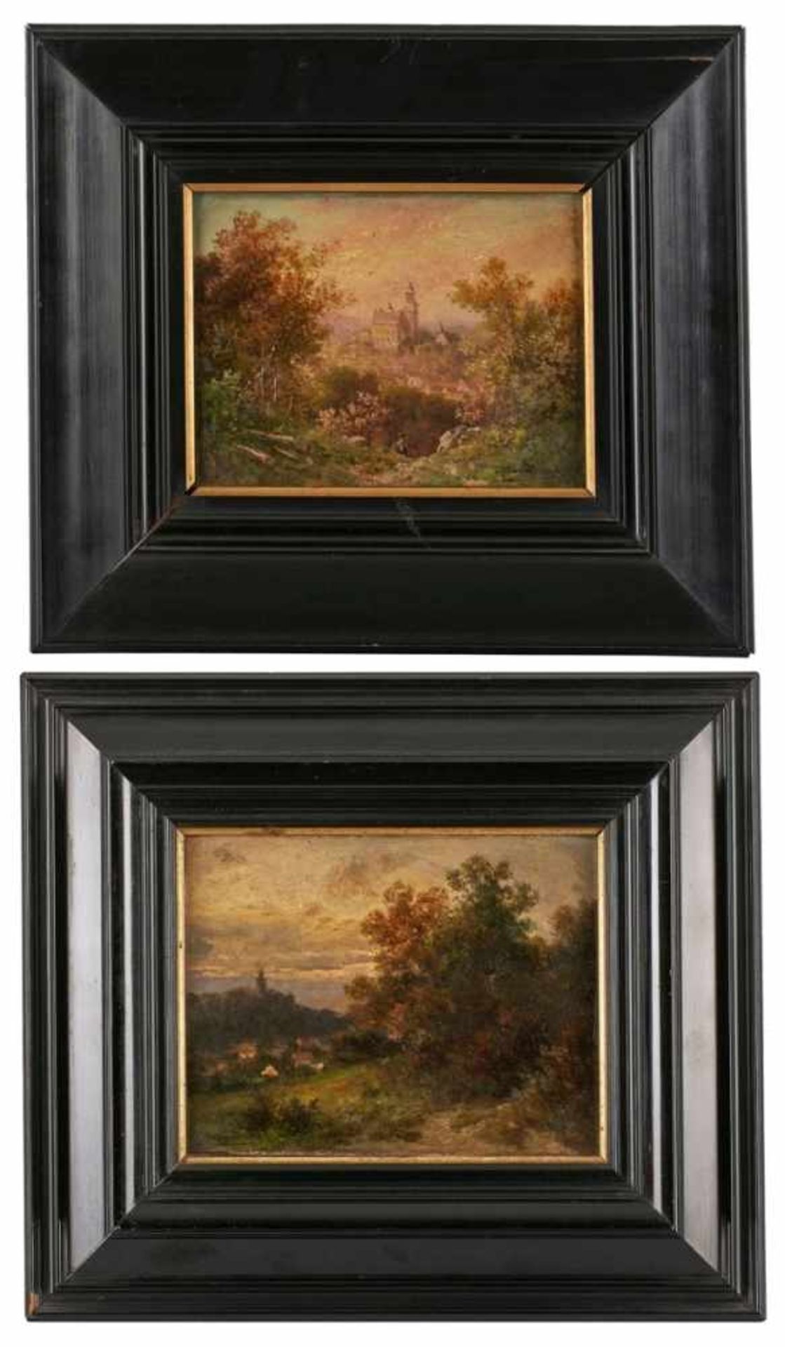 Paar Gemälde Alfred v. Schönberger 1845 Graz - 1907 München "Im Taunus" je sign. Alfred von