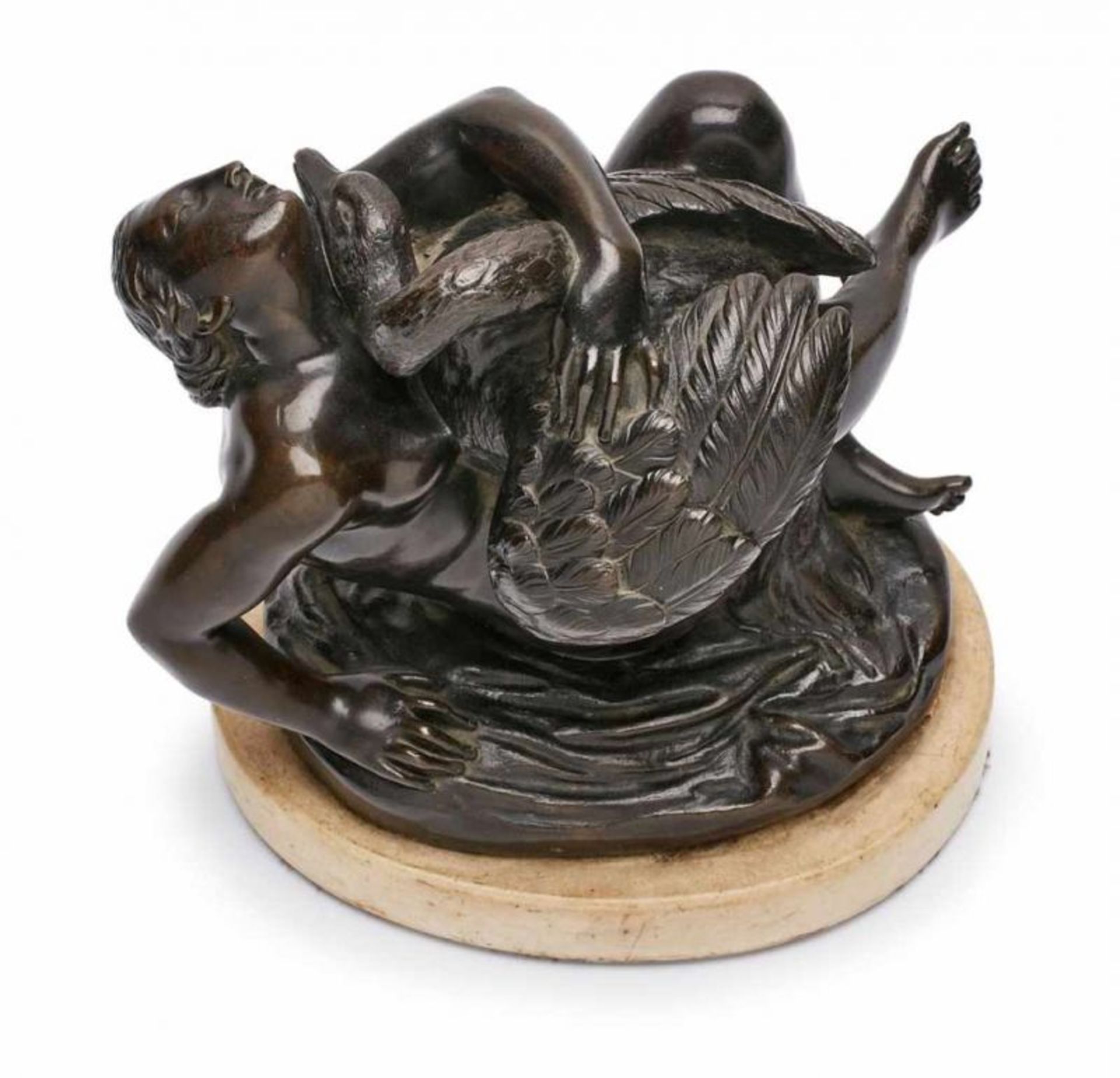 Bronze Leda mit Schwan, Ende 19. Jh. Schwarz patiniert. Weibl. Akt, d. Schwan eng umschlingend, - Bild 5 aus 6