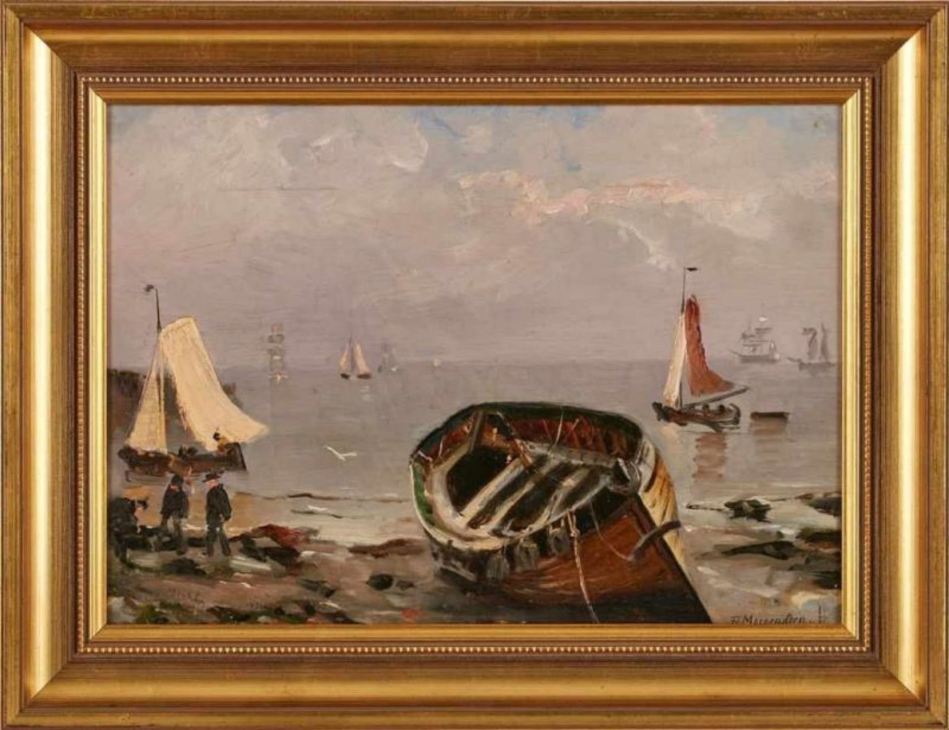 Gemälde Friedrich Ernst Morgenstern 1853 Frankfurt - 1919 Frankfurt "Lotsenboot in der Elbe bei - Bild 3 aus 3