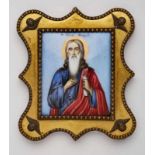 Miniatur auf Porzellan Heiliger, wohl Russland 19. Jh. Gewölbtes Rechteck-Feld m. Brustbild eines