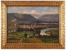 Gemälde sign. R. Haas Landschaftsmaler um 1900. "Blick auf Höxter an der Weser" u. re. sign. u. bez.