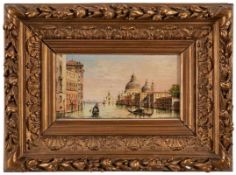 Gemälde Vedutenmaler um 1900 "Venedig" u. li. schwer lesbar sign. Öl/Holz, 14 x 26,5 cm
