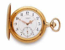 Savonette, Lange & Söhne Glashütte, um 1900, mit Uhrkette Gehäuse u. 3 Deckel in 18 kt, sign. u.