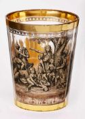 Zwischengoldbecher, Renaissance-Stil, Haida um 1900. Farbloses Glas in kon. Becherform m. mehrfach