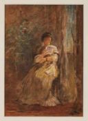 Aquarell, weiß gehöht Philipp Rumpf 1821 Frankfurt - 1896 Frankfurt "Junge Frau am Fenster einen