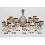 Wein-Set für 6 Pers., London um 1903. Sterlingsilber, innen vergoldet. Beschau London,