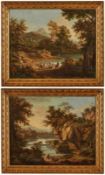 Paar Gemälde Landschaftsmaler 18. Jh. "Romantische Flußlandschaften" Öl/Lwd., 37 x 47 cm