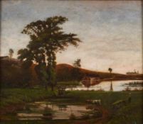 Gemälde Französischer Landschaftsmaler 19. Jh. In der Nachfolge d. J.-B. C. Corot. "Abendstimmung"