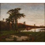 Gemälde Französischer Landschaftsmaler 19. Jh. In der Nachfolge d. J.-B. C. Corot. "Abendstimmung"