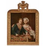 Gemälde Genremaler um 1780 "Bildnis eines jungen Ehepaares" Öl/Lwd., 68 x 55,5 cm, Rahmen d. Zeit