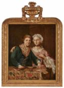 Gemälde Genremaler um 1780 "Bildnis eines jungen Ehepaares" Öl/Lwd., 68 x 55,5 cm, Rahmen d. Zeit