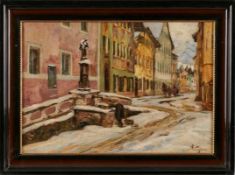 Gemälde Fritz Wucherer 1873 Basel - 1948 Kronberg "Straße in Mittenwald" u. re. sign. FWucherer