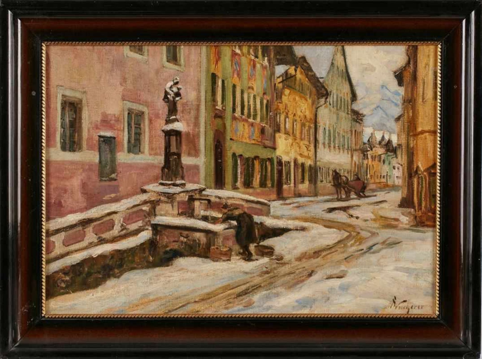 Gemälde Fritz Wucherer 1873 Basel - 1948 Kronberg "Straße in Mittenwald" u. re. sign. FWucherer