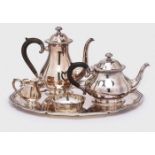 5-tlg. Kaffee-/Tee-Service, Barock-Stil, Schweiz wohl um 1940. 800er Silber. Fa. Jezler. Bauchige,