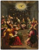Gemälde Sakralmaler 18 Jh. "Die Ausgießung des Heiligen Geists" u. re. wohl Malerzeichen stilis.