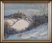 Gemälde Emil Otto Thaetner geb. 1888 Hannover Frankfurter Landschaftsmaler. "Kronberg im Winter"