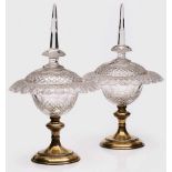 Paar Bonbonièren, Niederlande 1872. Kristallglas, vergoldetes Silber (833er, Beschau Niederlande,