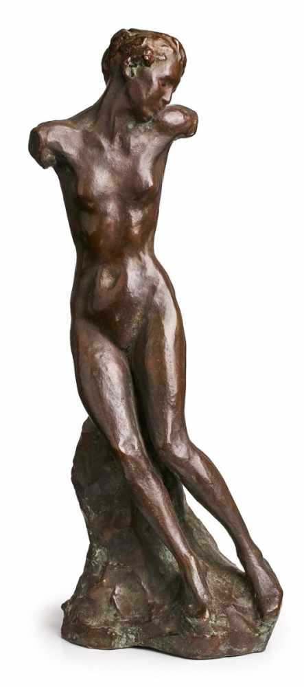 Bronze Emil Hub (1876 Frankfurt - 1954 Frankfurt) Frauenakt, um 1900. Dunkelbraun patiniert.