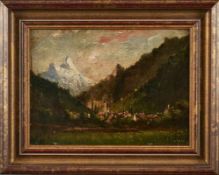 Gemälde sign. A. Calame Landschaftsmaler 19. Jh. "Alpendorf" u. re. sign. A. Calame Öl/Holz, 15,6