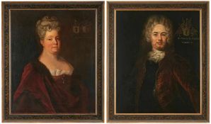 Paar Gemälde Bildnismaler um 1700 "Portraitbildnisse eines Ehepaares: Herbold de Geier, Warburg u.