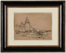 Bleistiftzeichnung, weiß gehöht Hubert Clerget 1818 Dijon - 1899 Saint Denis "Blick auf Frankfurt"